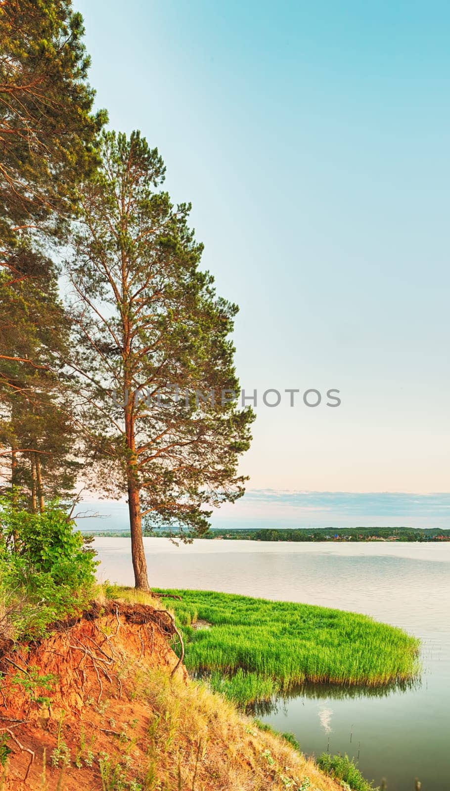 Sunset over the river. Amazing landscape. Panorama
