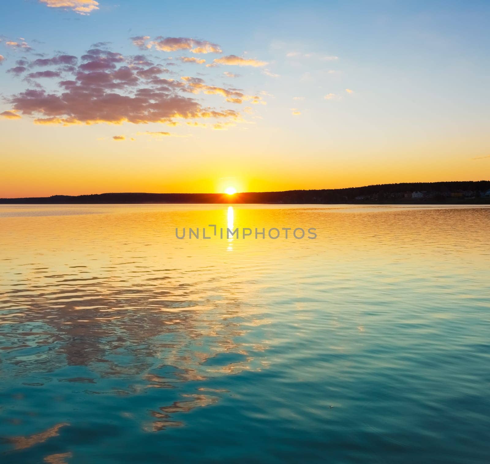 Amazing sunset over the river in Russia
