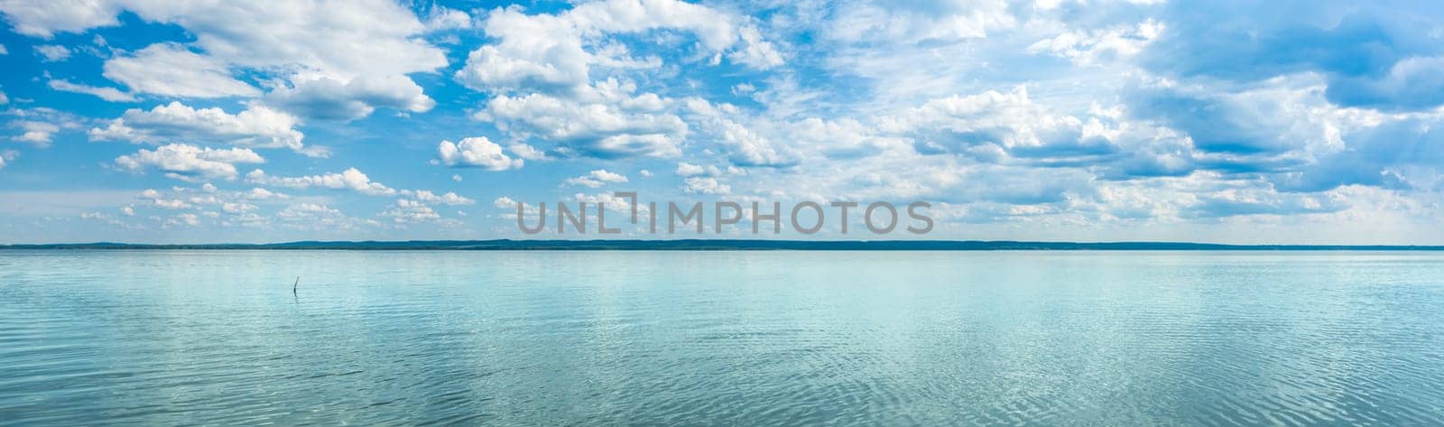 Panoramic view of the Kama river at summer sunny day. Panorama