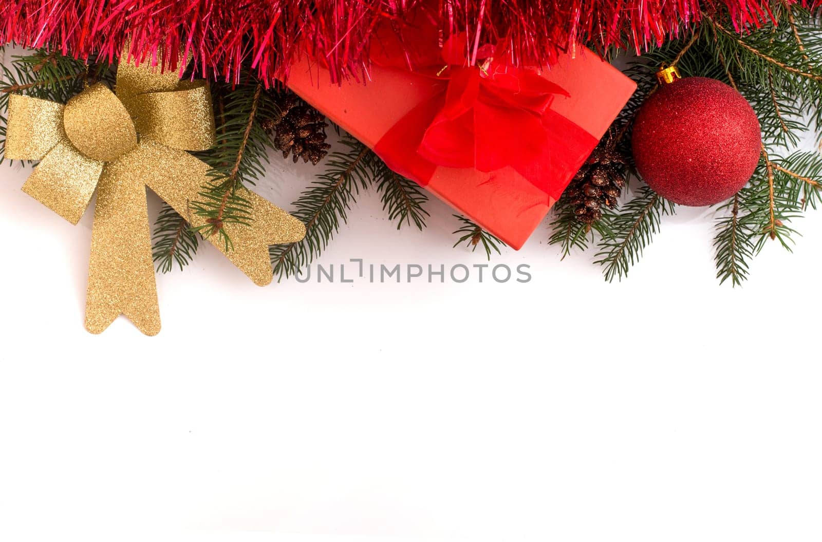 christmas gift boxes with decorations on white background