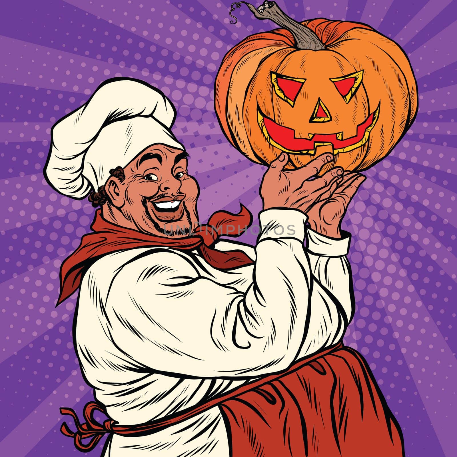 African American or Latino with a Halloween pumpkin, pop art retro vector illustration