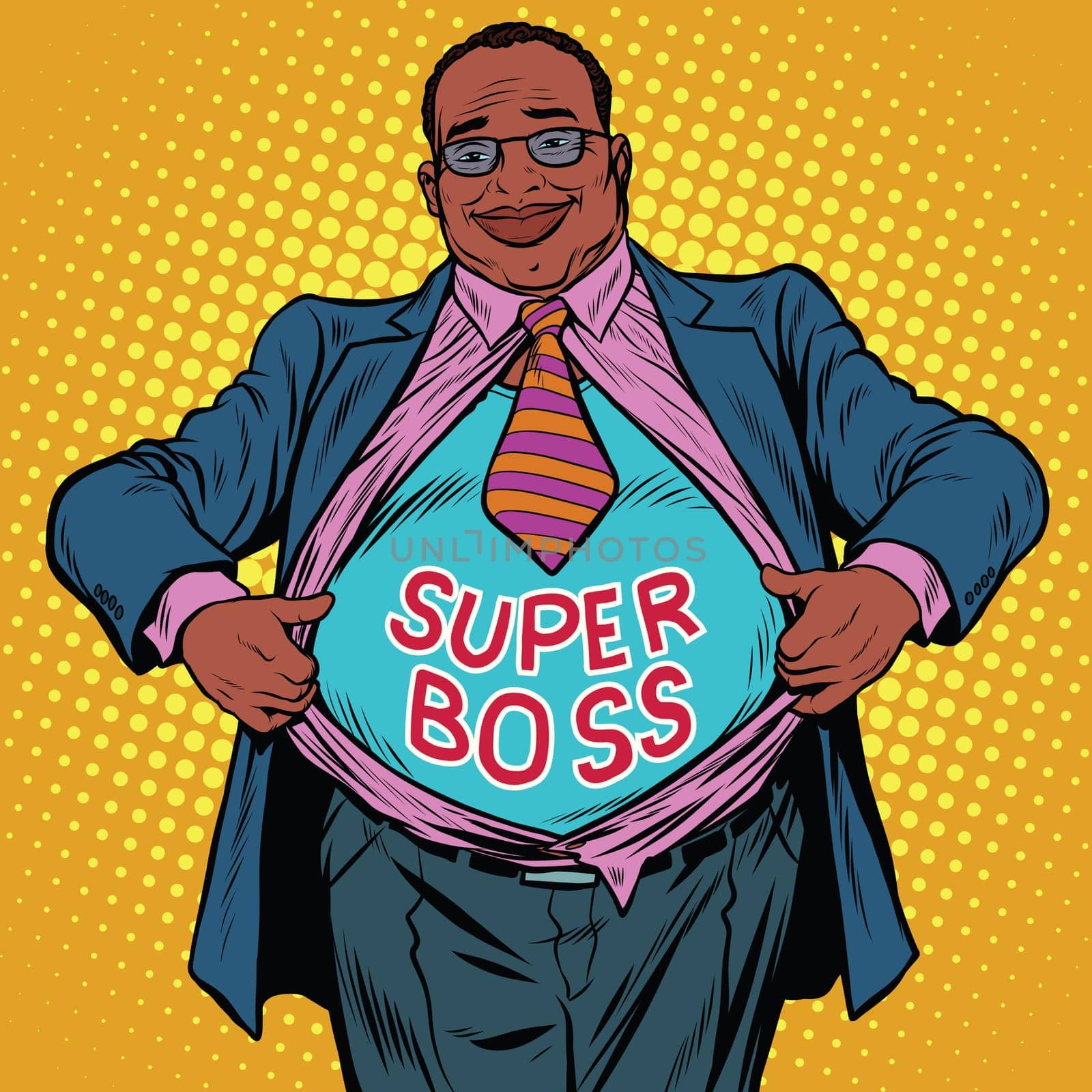 African American businessman super boss, pop art retro vector illustration