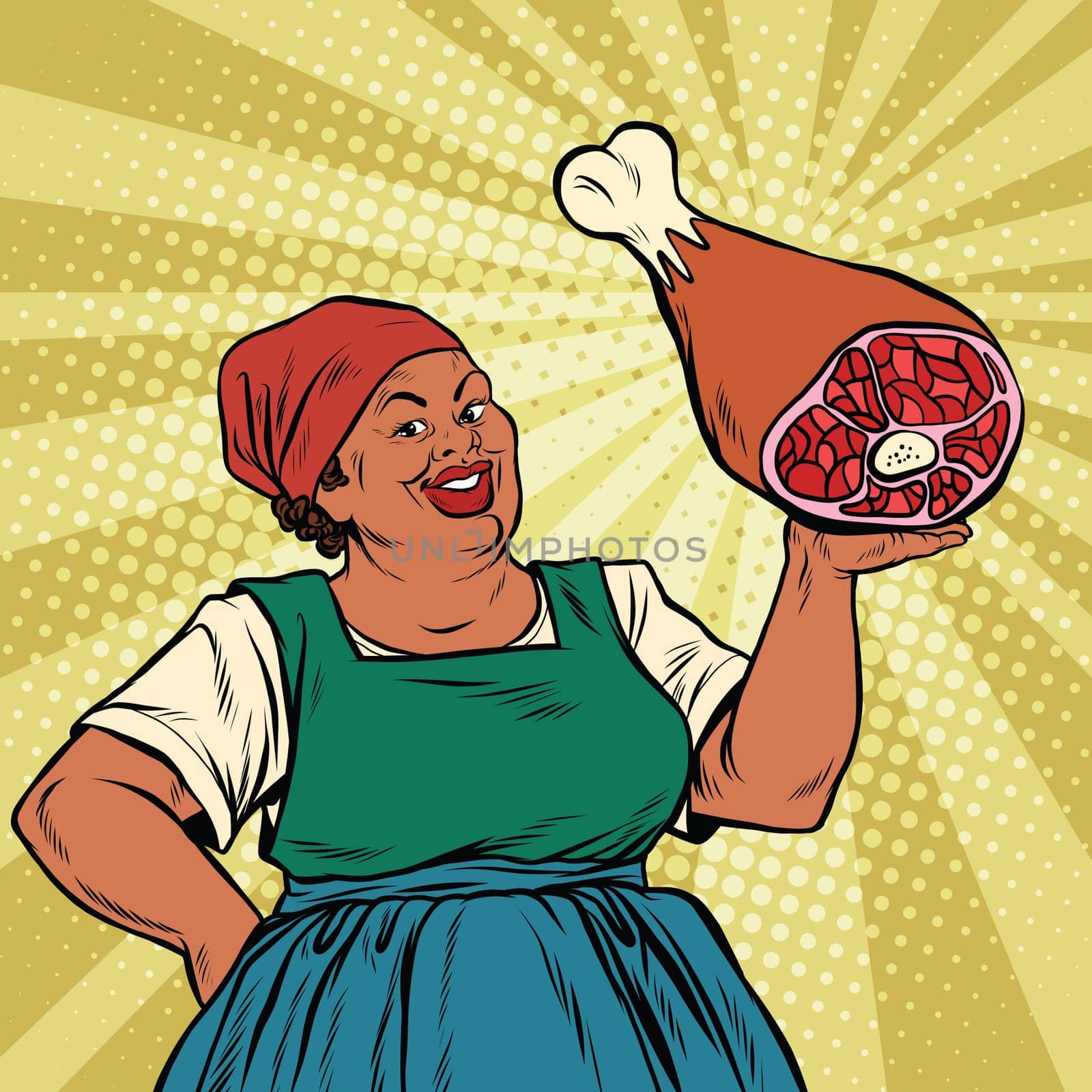 Retro old African-American woman with a cold foot, pop art retro vector illustration
