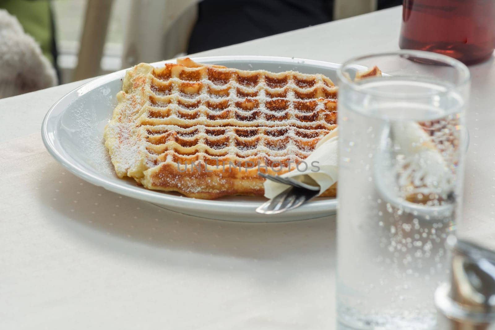 Sweet heart waffles on a white plate. .
