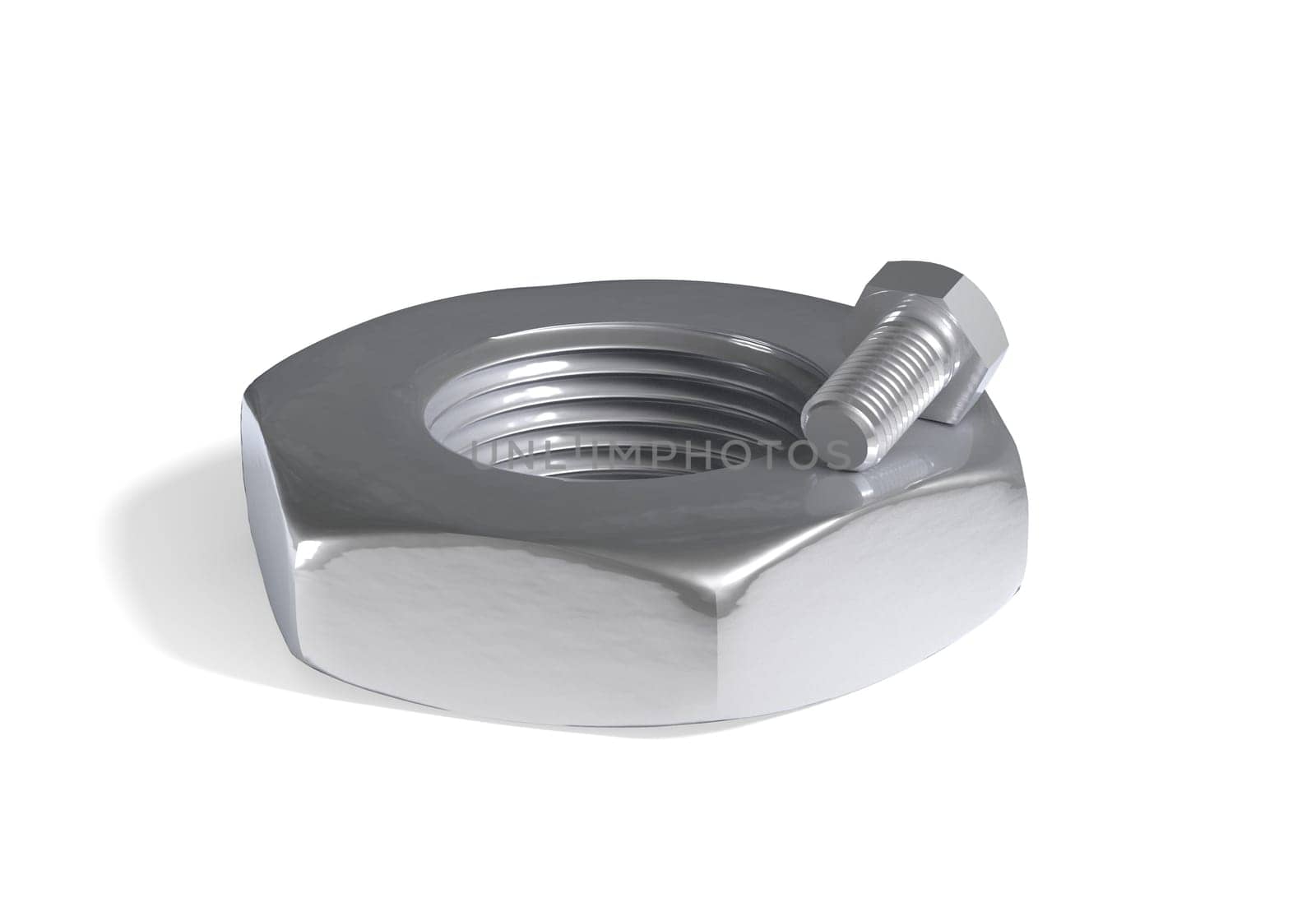 small bolt and big nut on white 3d render