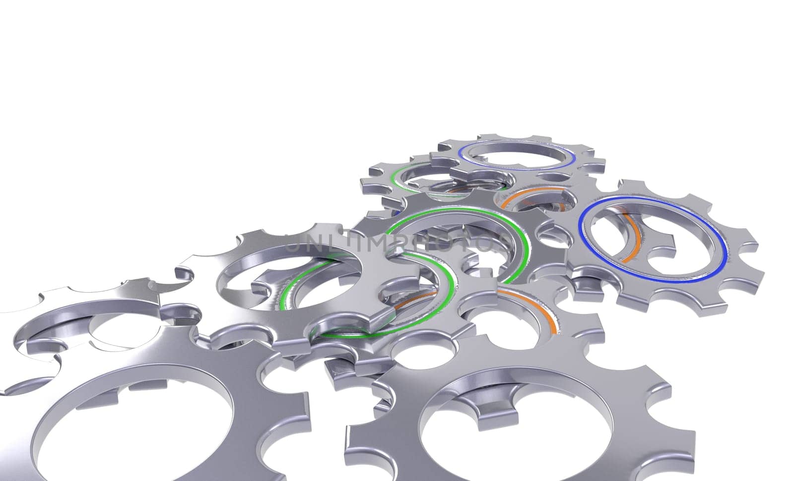 set of metal gear wheel with orange circle - 3d render