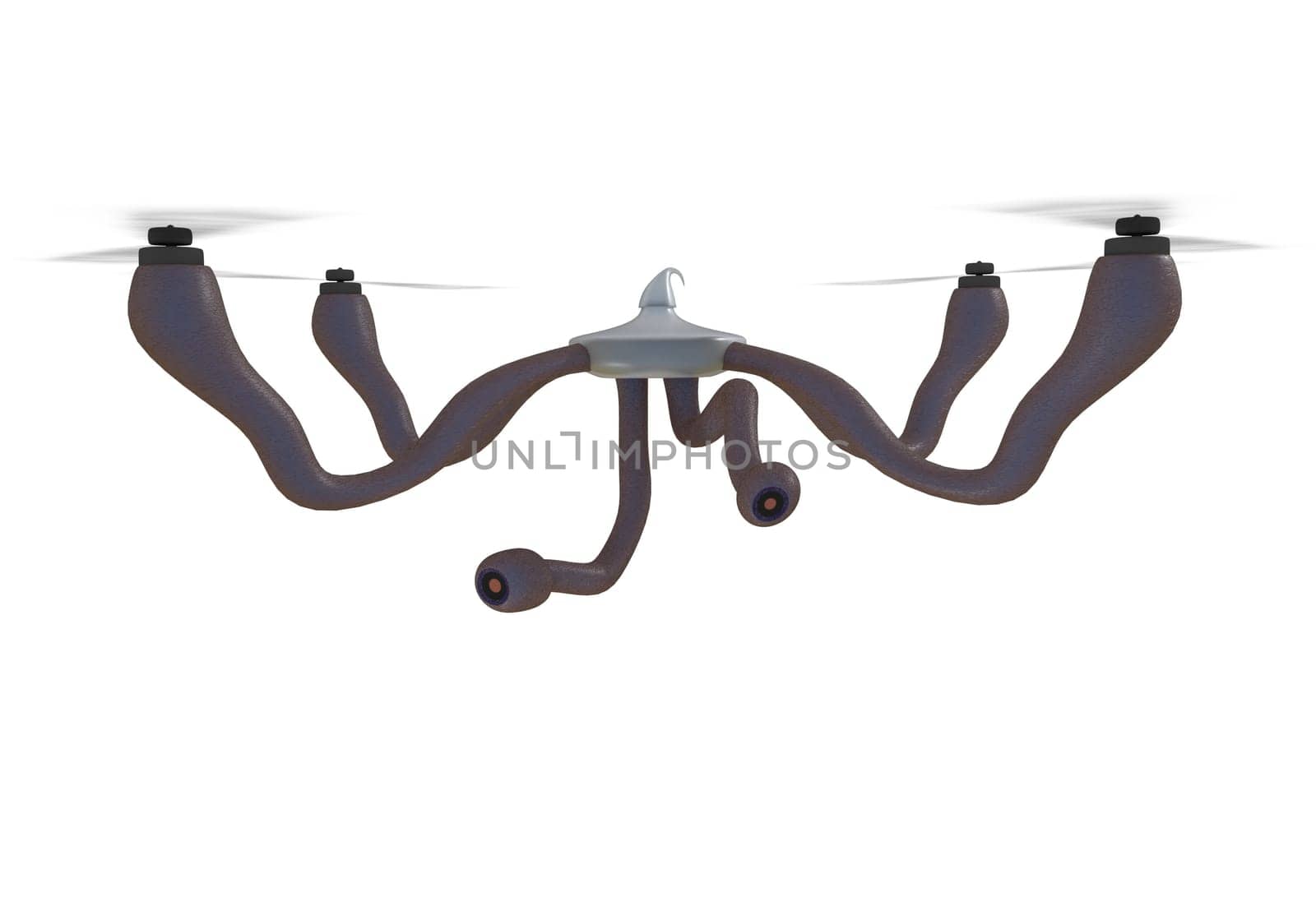 quadrocopter with organic arms and cameras. 3d render