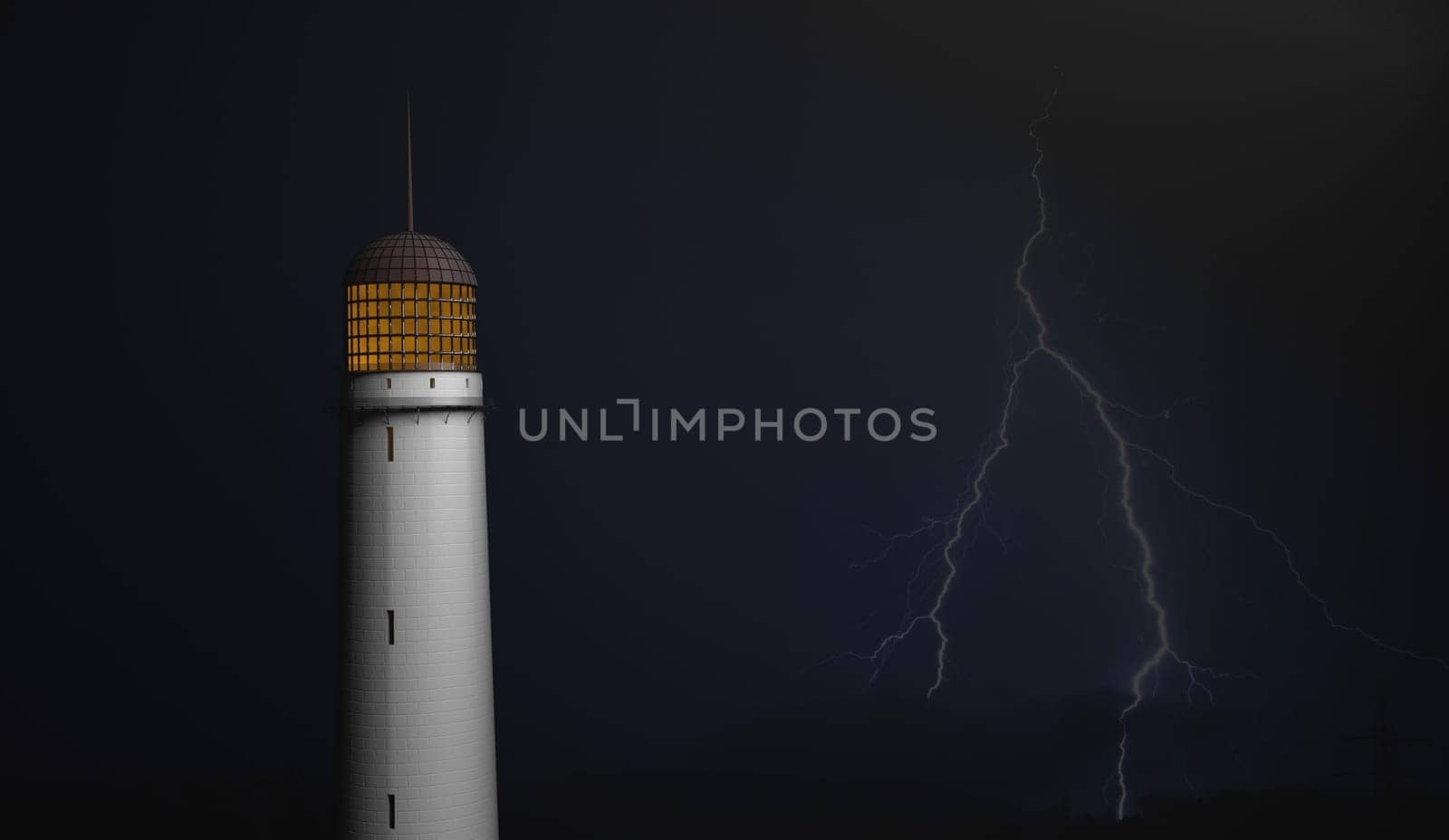 lighthouse on black with lighting bolt 3d render