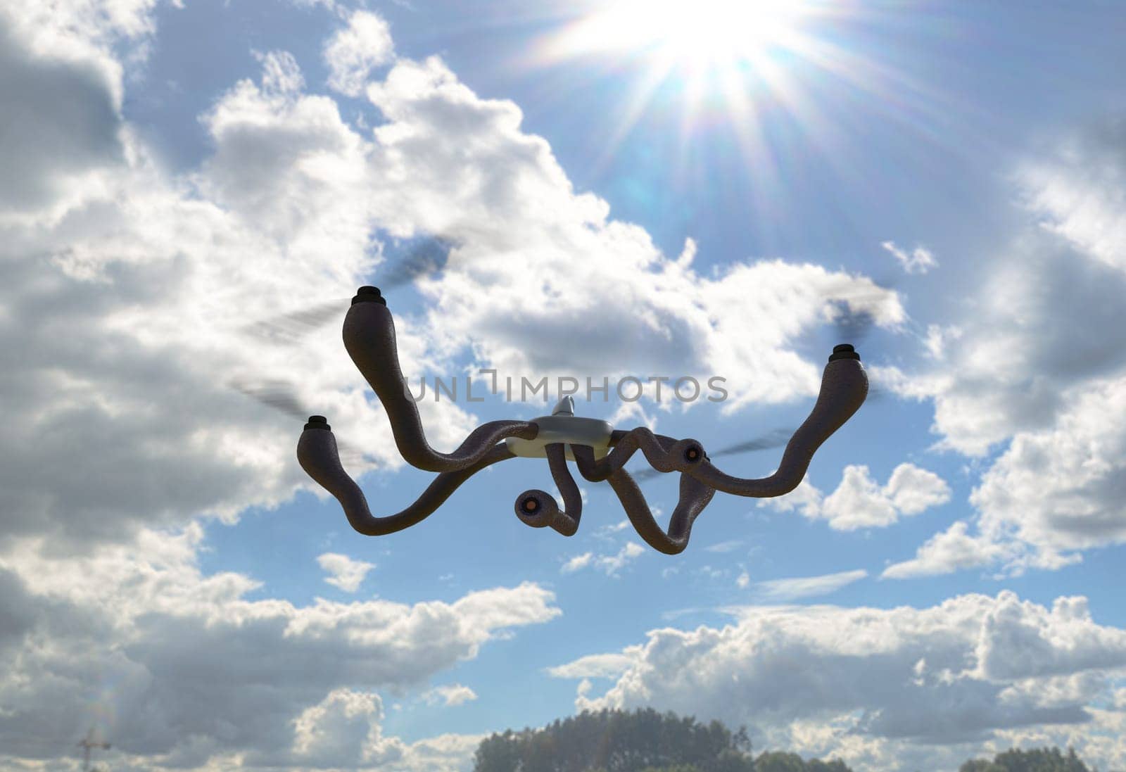 quadrocopter with organic arms and cameras. 3d render