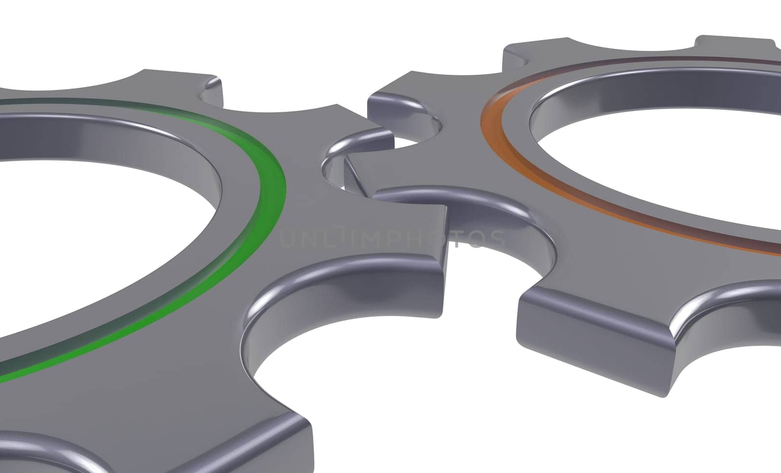 metal gear wheel with orange and green circle - 3d render