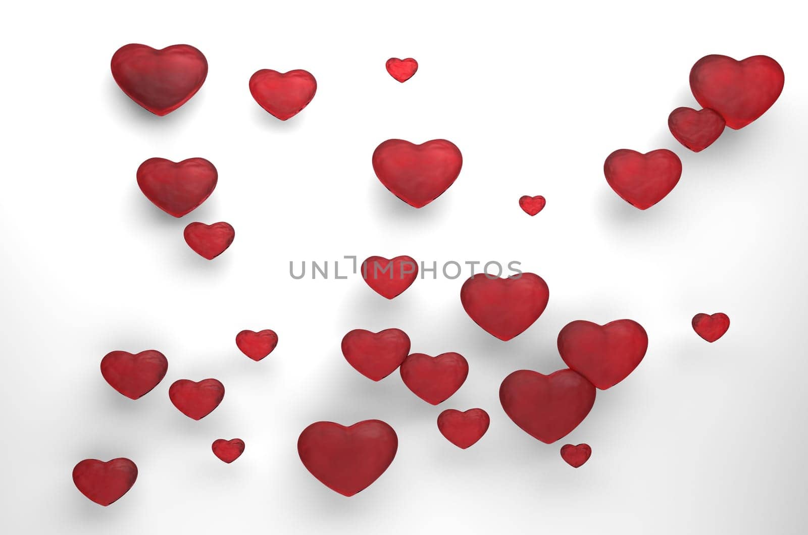 set of red hearts on white background