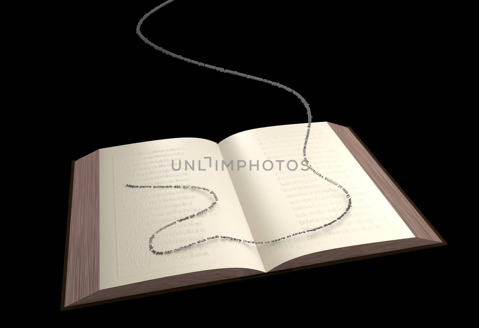 Open book inspiration concept 3d render on black