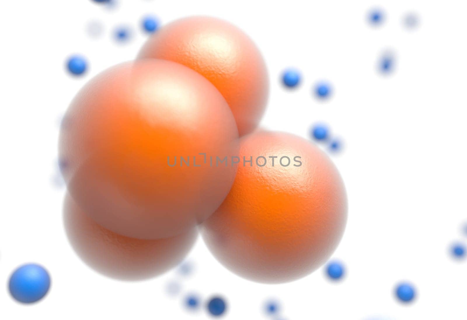 Orange protons nucleus of atom isolated on white render