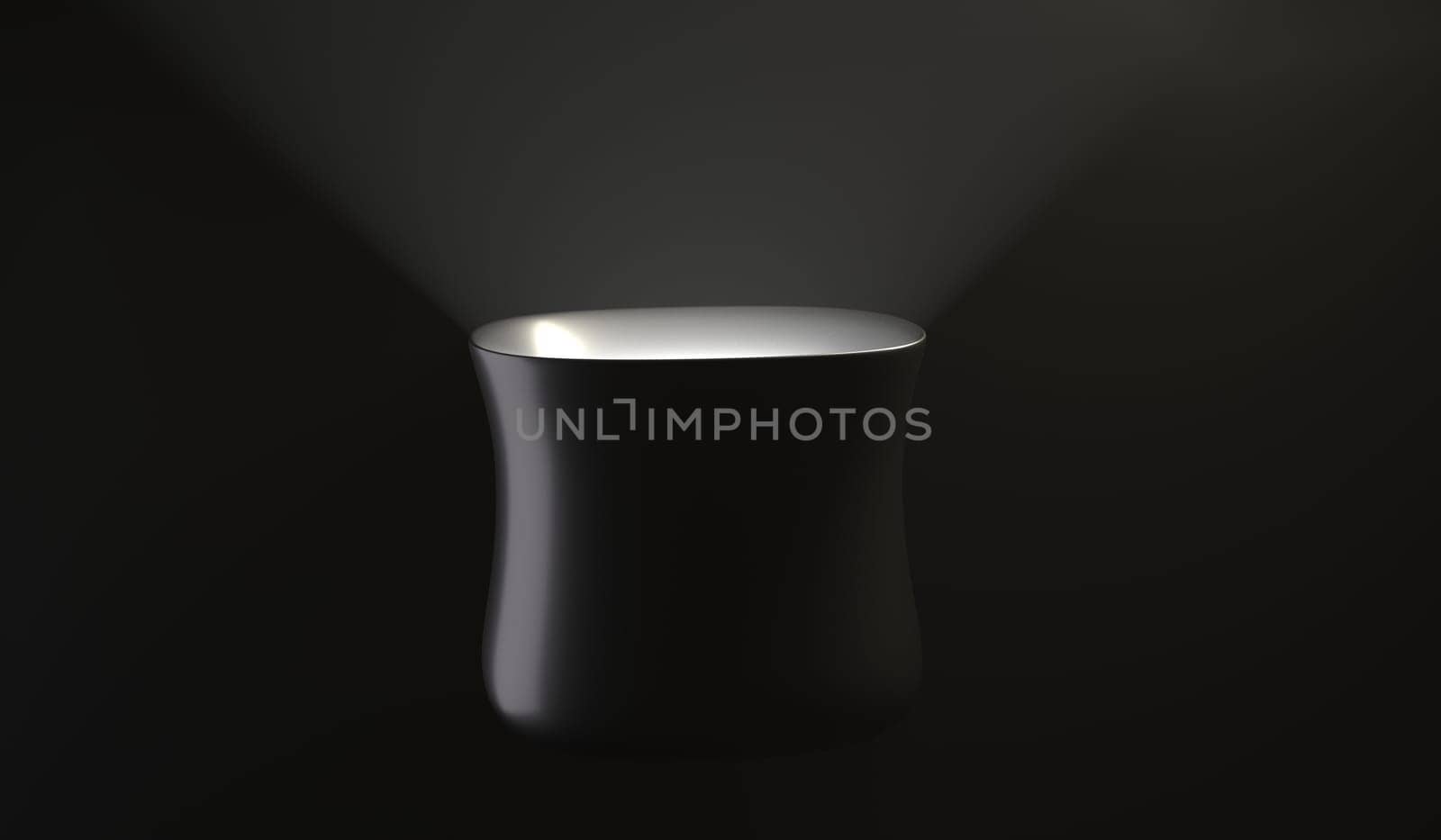 Black cup on black with white light 3d render