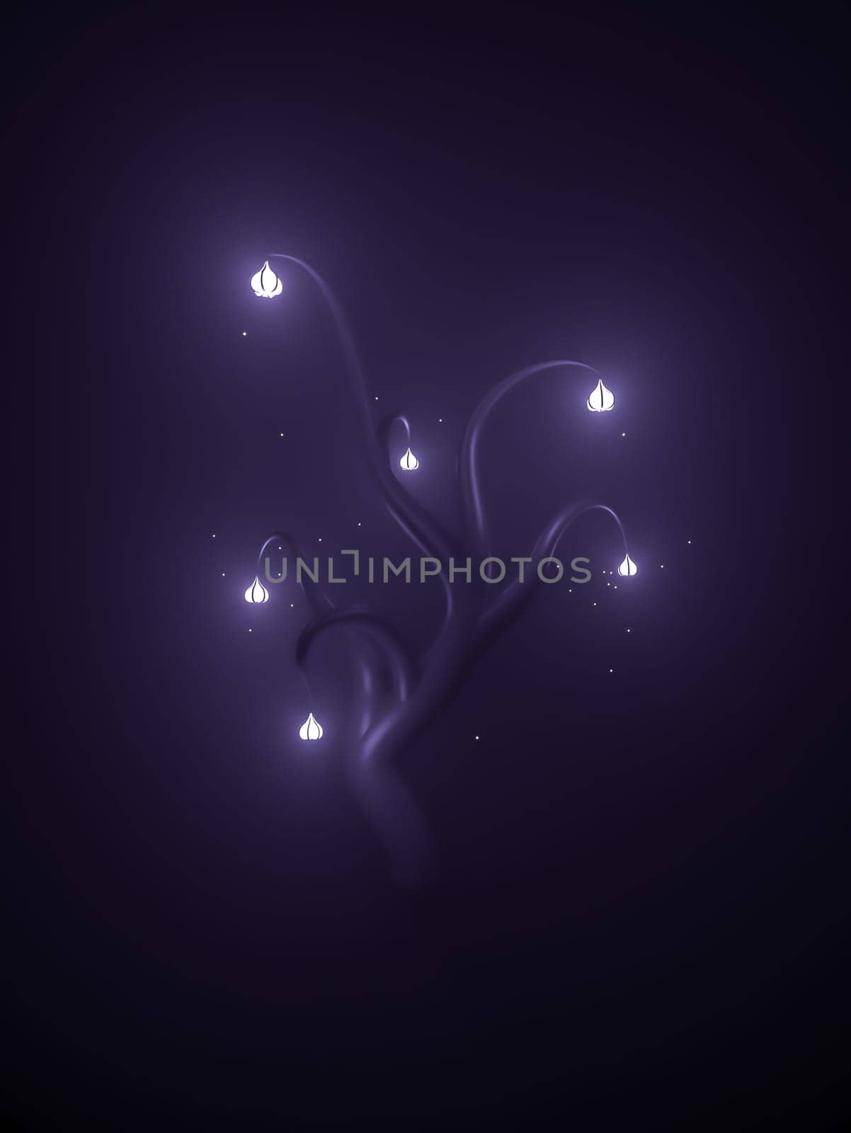 Magic tree glow in fog with flashlights
