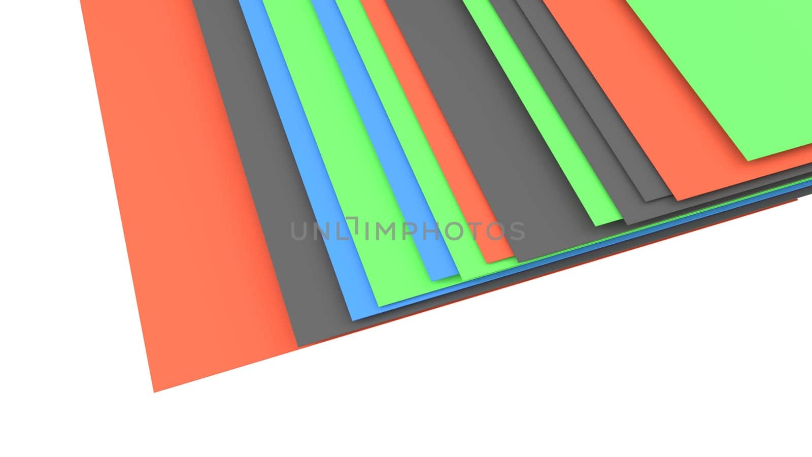 stack of layers, gree, orange, blue, gray