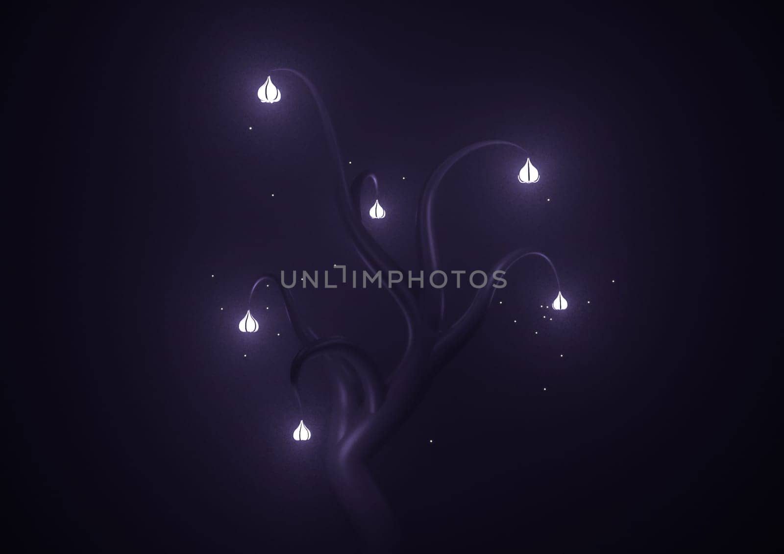 Magic tree glow in fog with flashlights