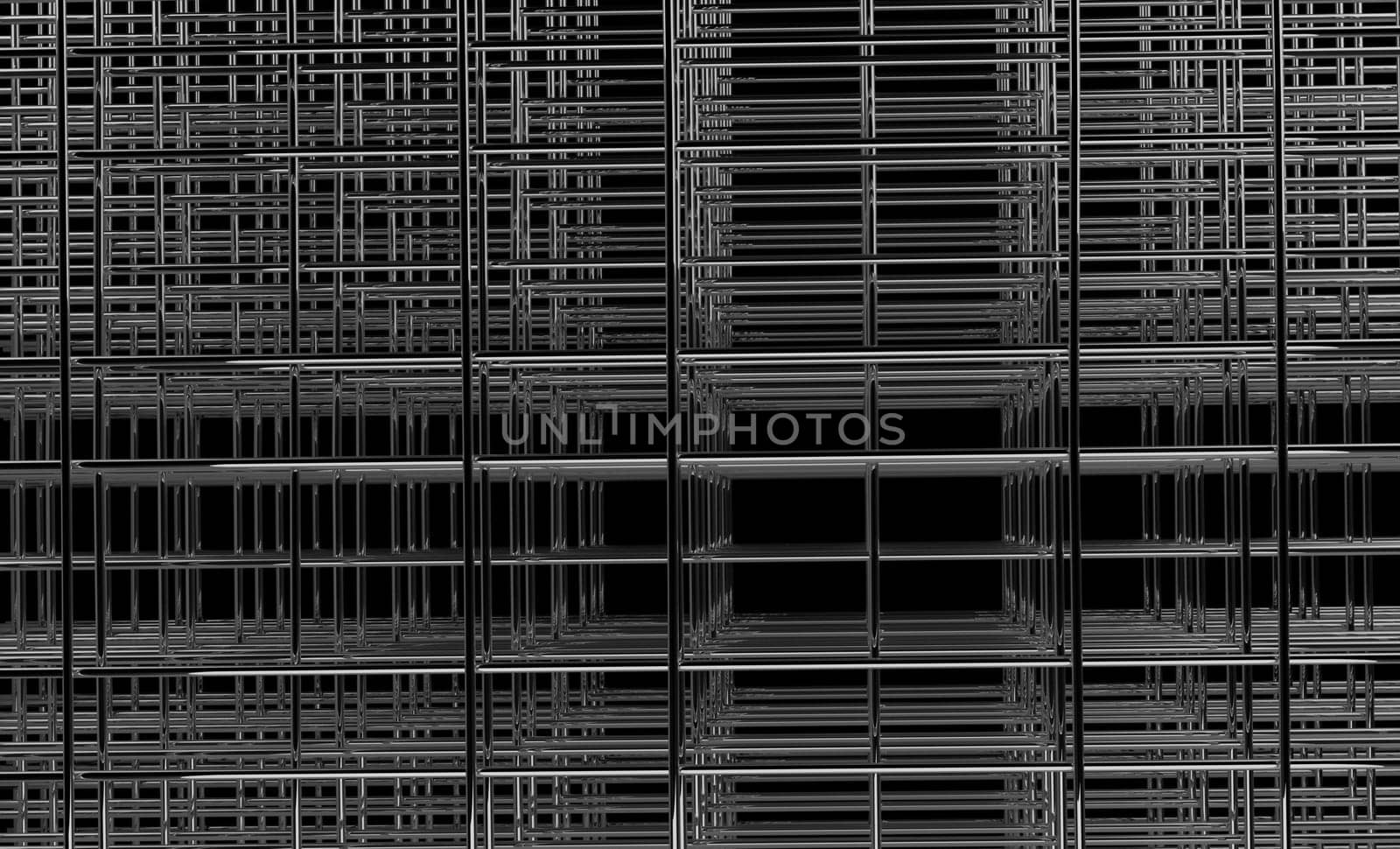 abstract three dimensional glossy metal net perspective