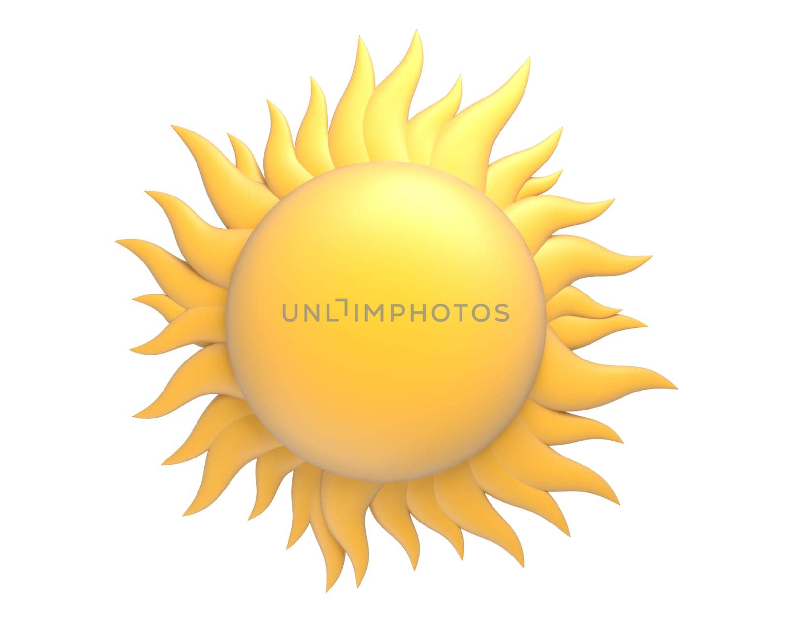 cartoon sun with protuberance and beams 3d render