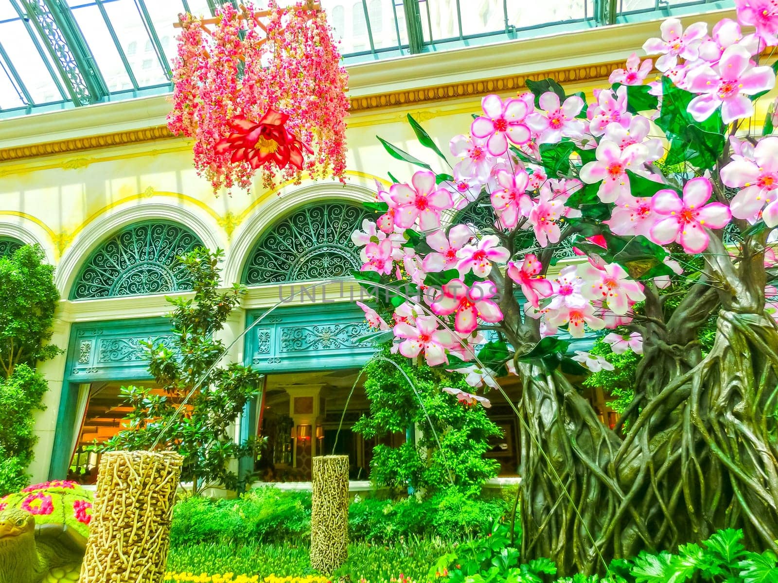Las Vegas, United States of America - May 05, 2016: The people walking at Japanese flowering garden at luxury hotel Bellagio at Las Vegas, United States of America