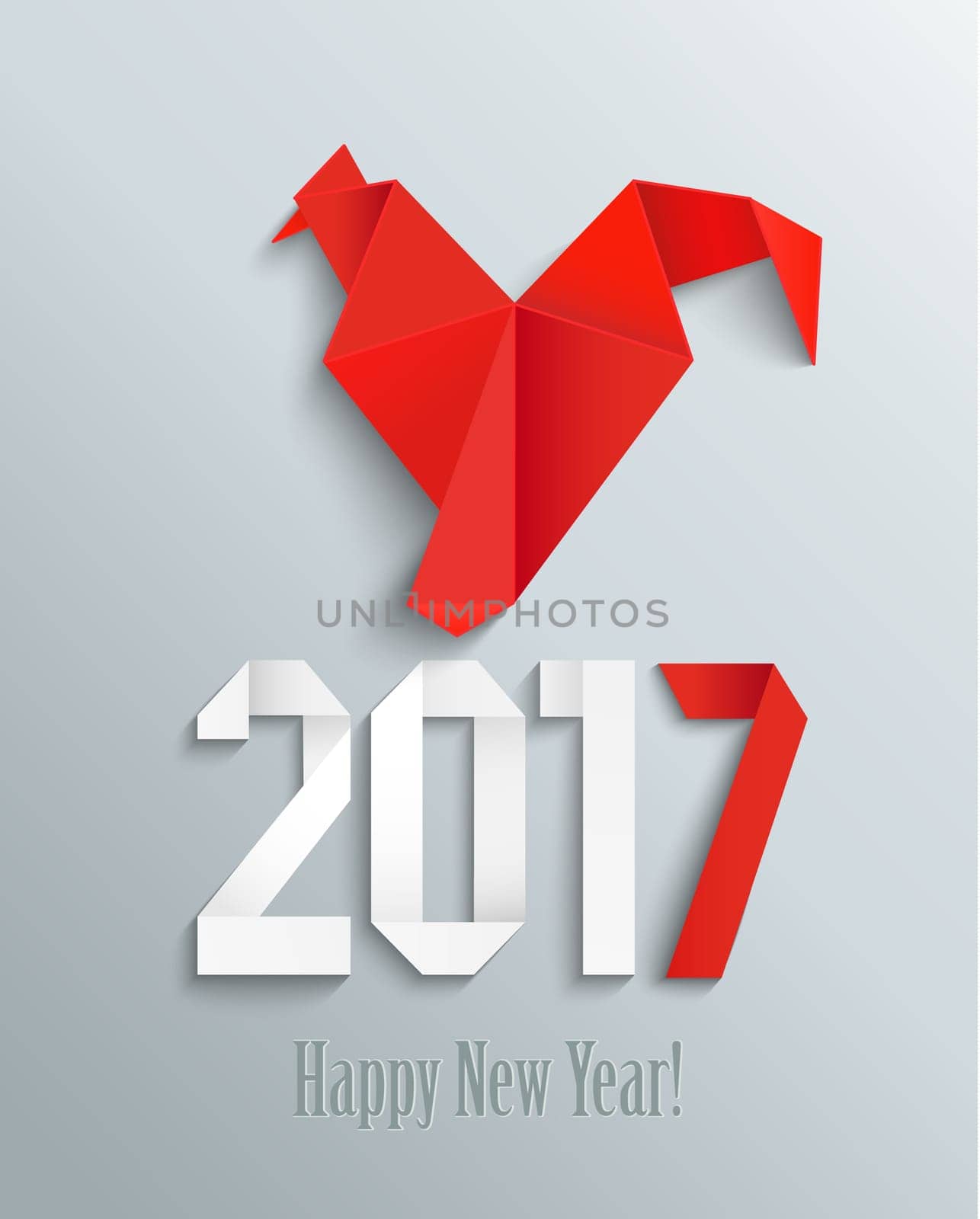 Red fire rooster in origamy style as symbol of new year 2017 in Chinese calendar. Vector illustration.