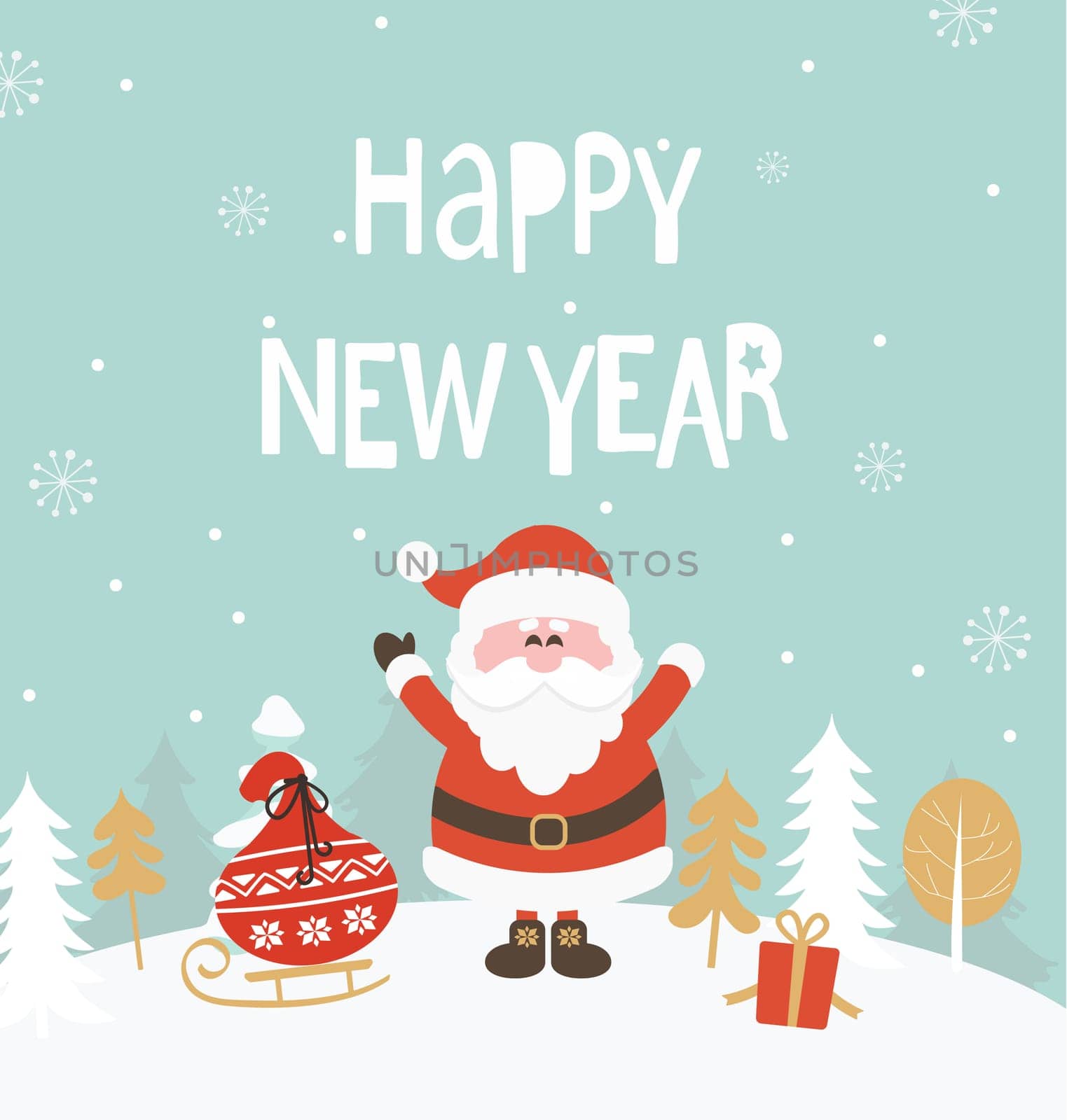 New Year Greeting Card. New Year lettering with Santa. Vector illustration.