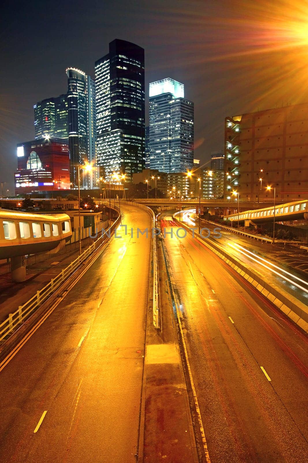 urban landscape at night and through the city traffic