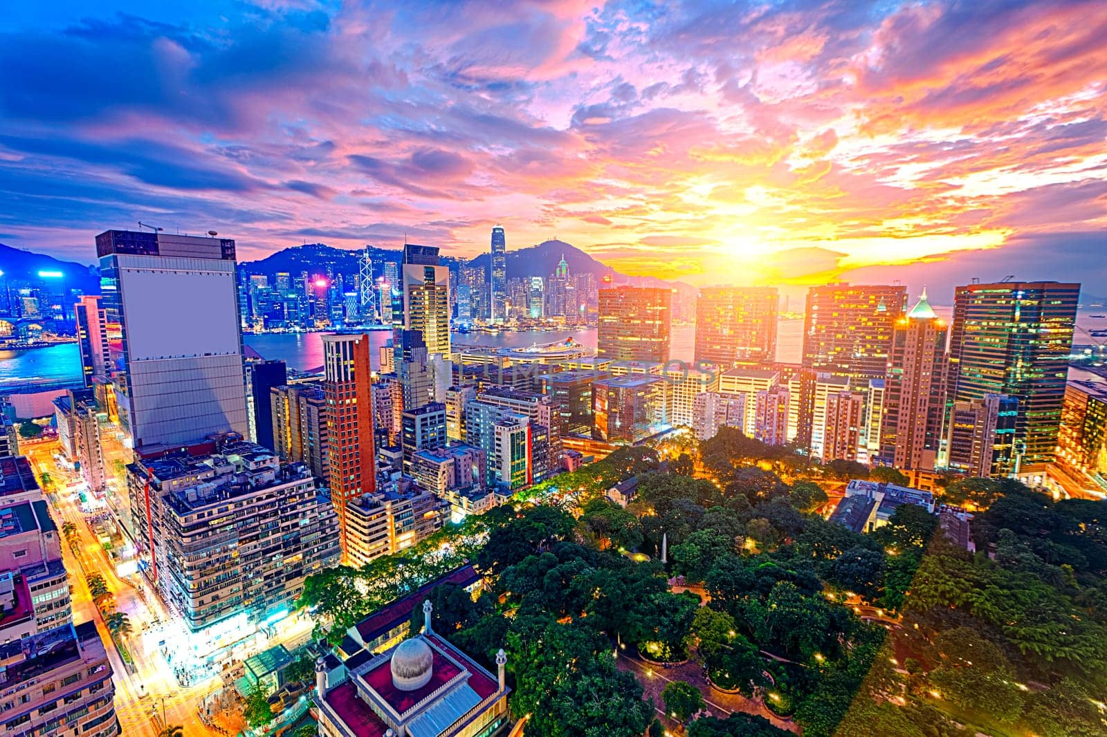 Hong Kong city sunset , Tsim Sha Tsui area