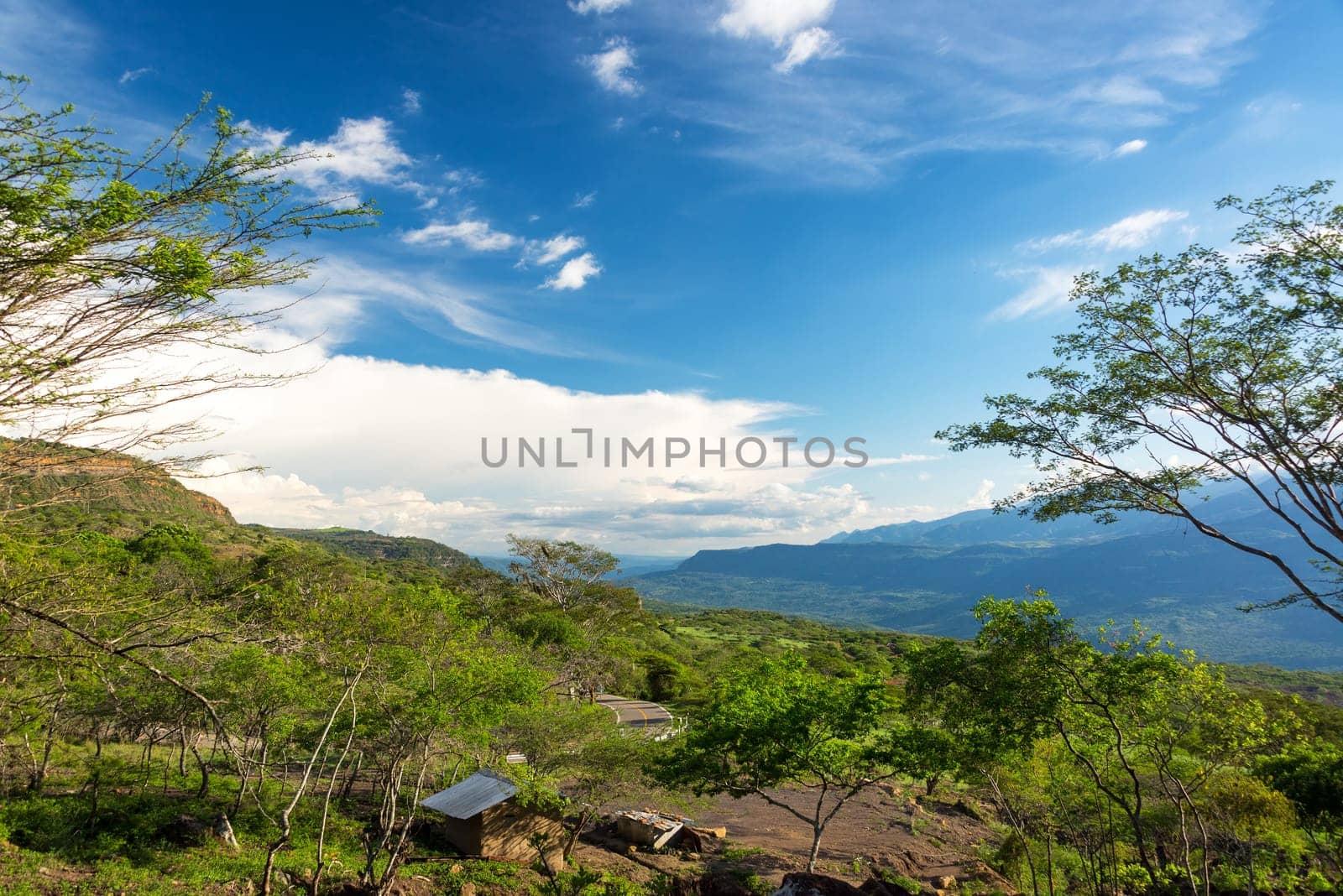 Rural landscape taken on the trail between the towns of Barichara and Guane in Santander, Colombia