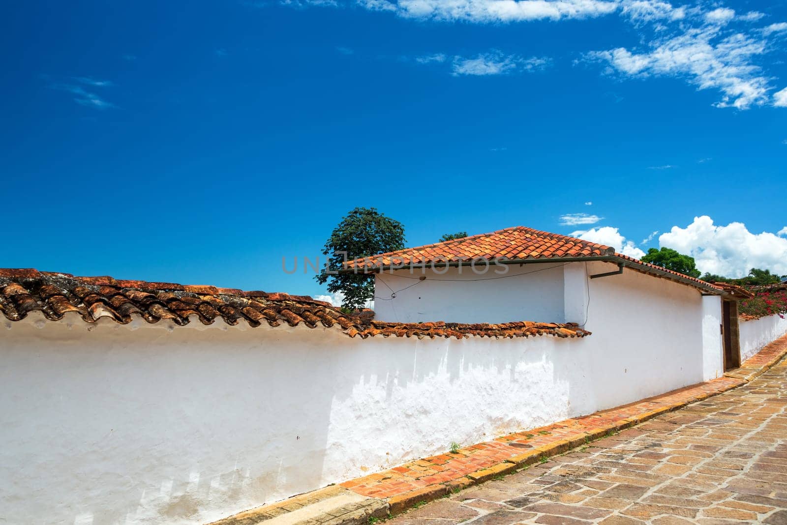 White colonial architecture in Barichara, Colombia