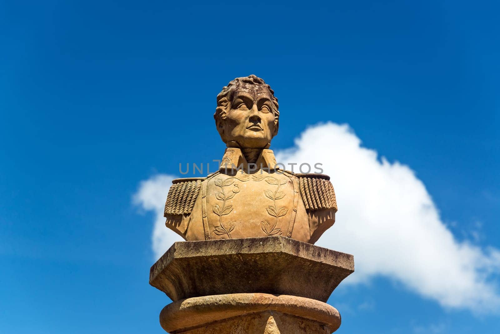 Bust of the liberator Simon Bolivar in the town of Barichara, Colombia