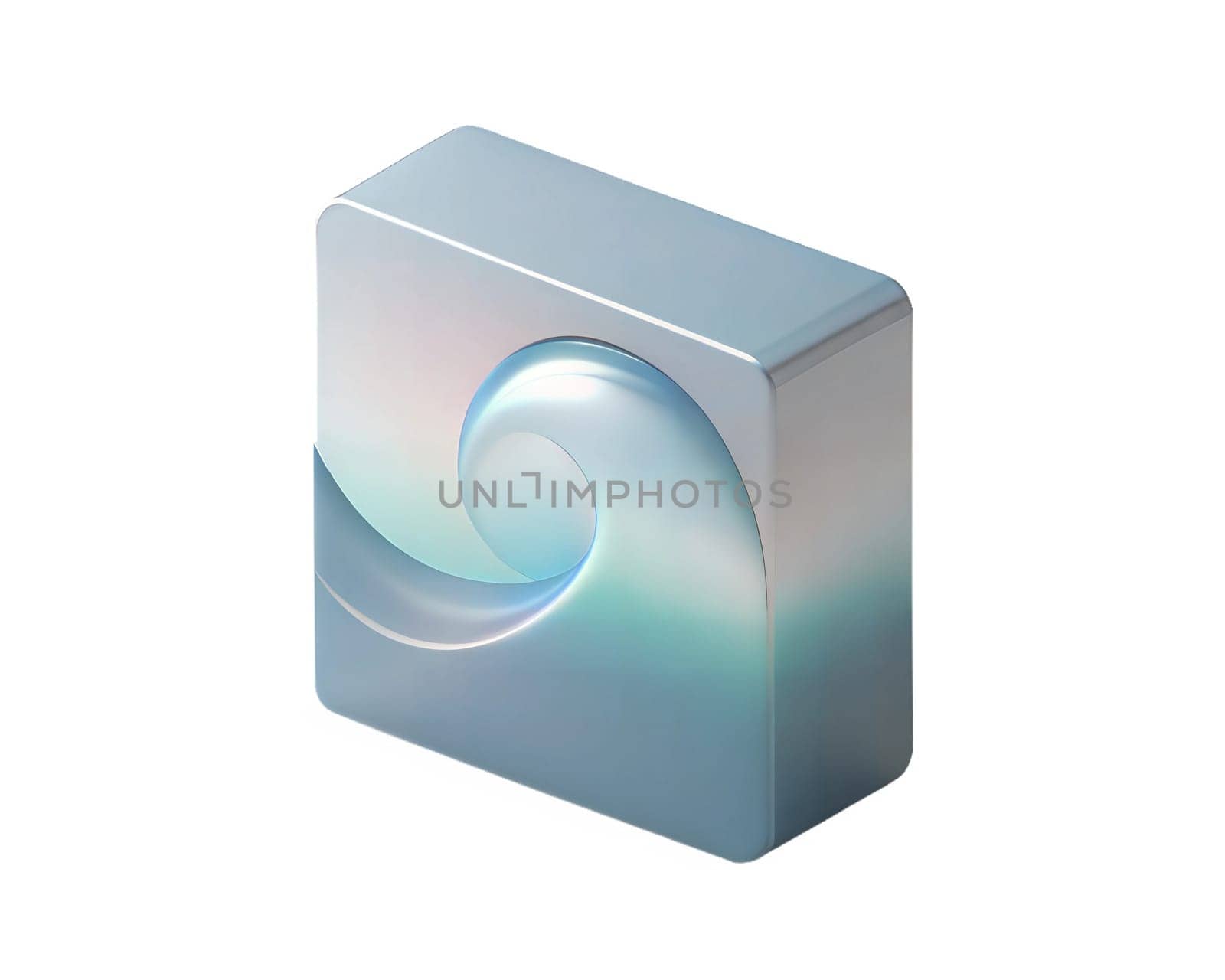 A sleek and futuristic 3D holographic icon representing a powerful wave or tsunami, with smooth curves and gradient reflections, isolated on white background, symbolizing energy and nature.