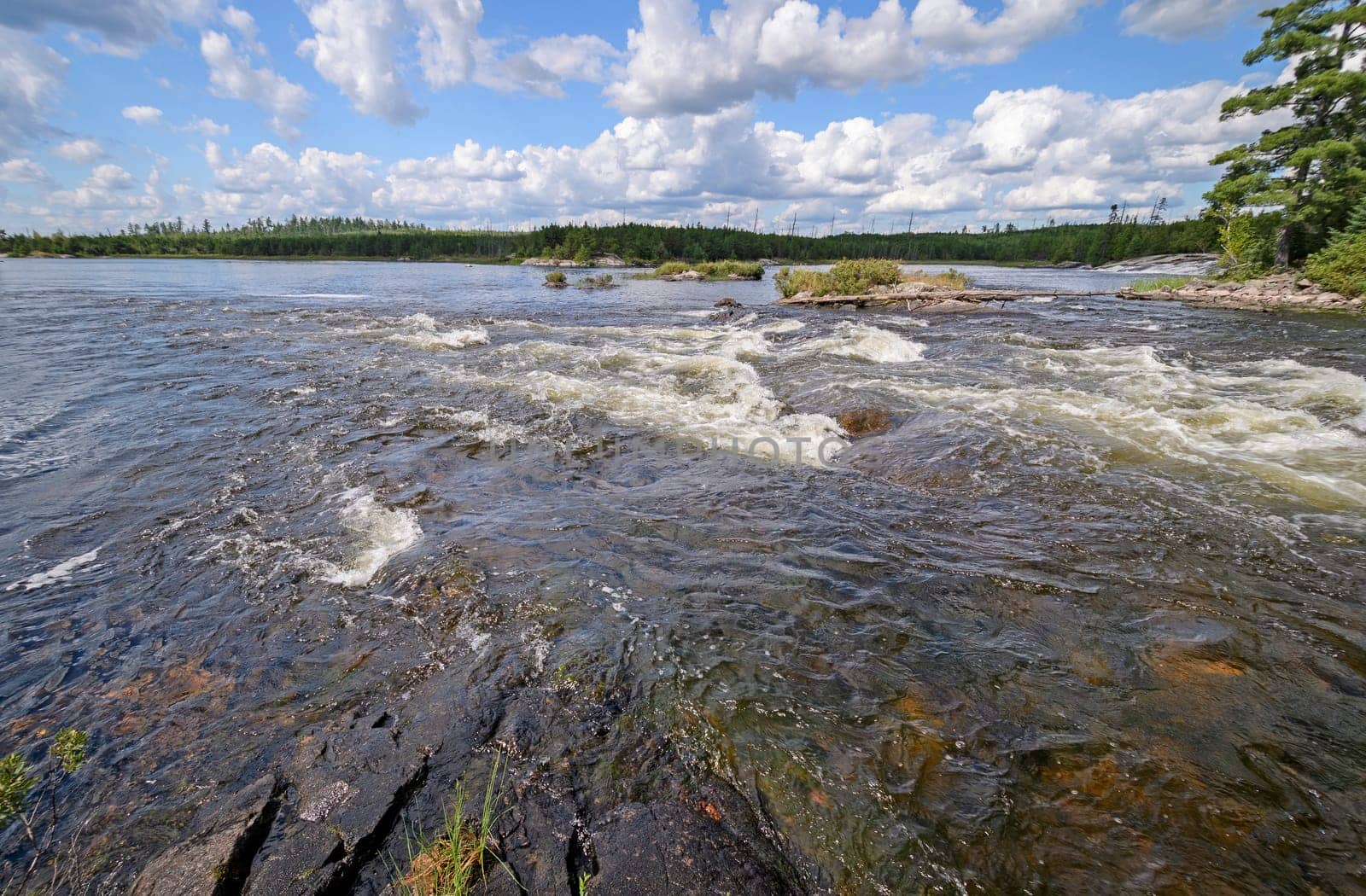 Raging Rapids in the Wilderness of the Falls Chain in Quetico Provincial Park in Ontario