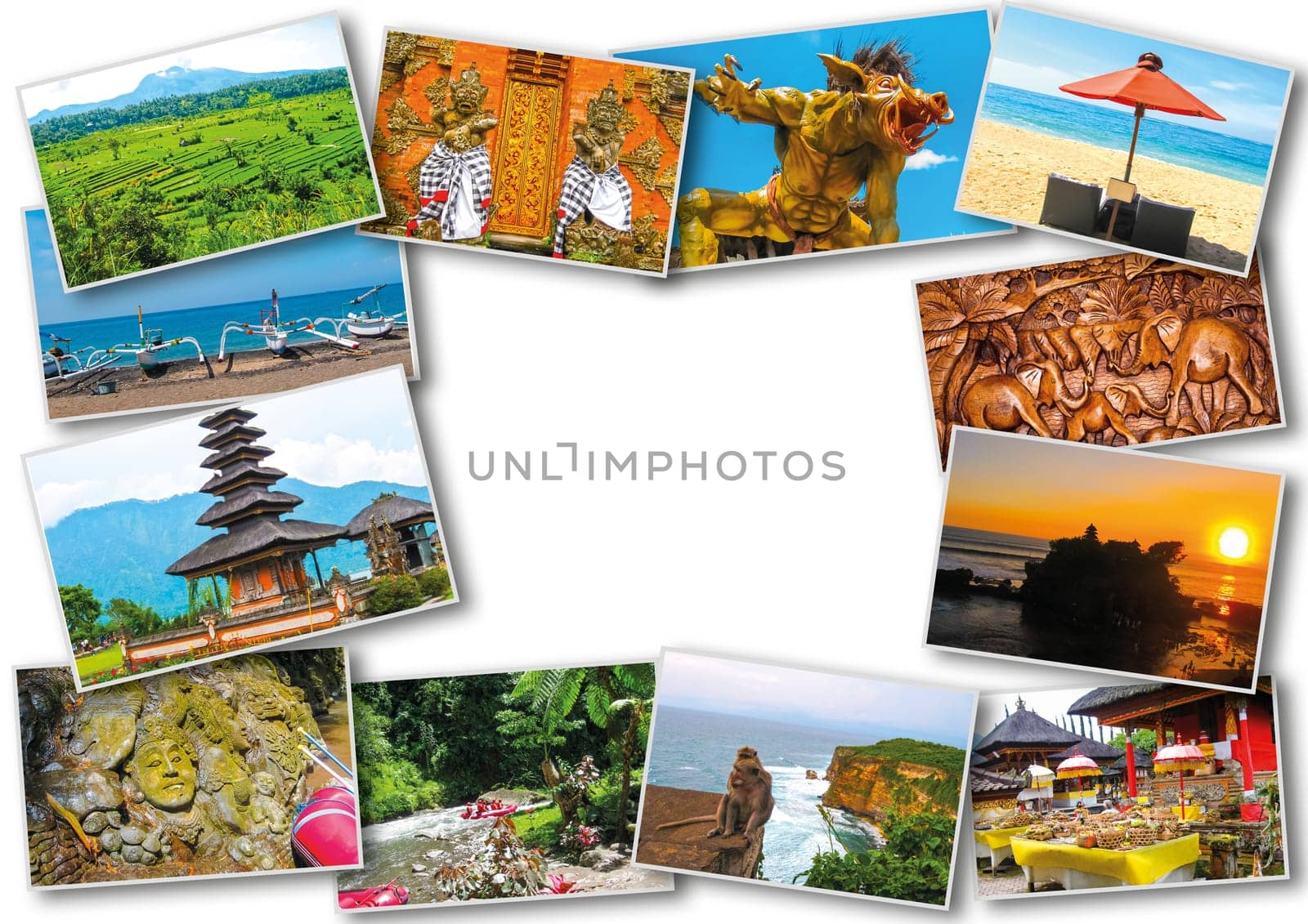 Set of images with views of Bali island, Indonesia