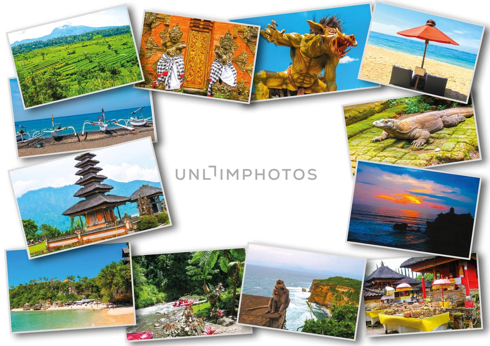 Set of images with views of Bali island, Indonesia