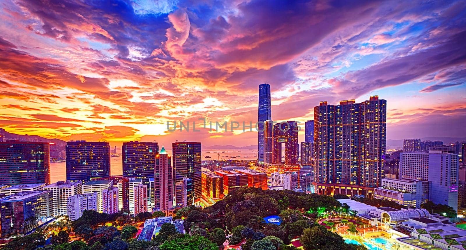 Hong Kong skyline at sunset
