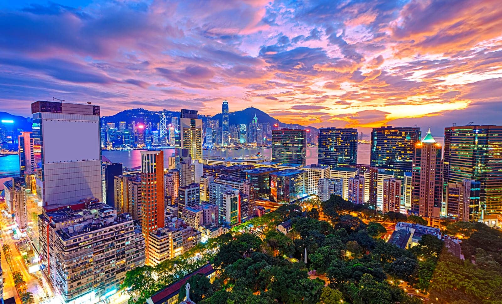 Hong Kong city sunset , Tsim Sha Tsui area