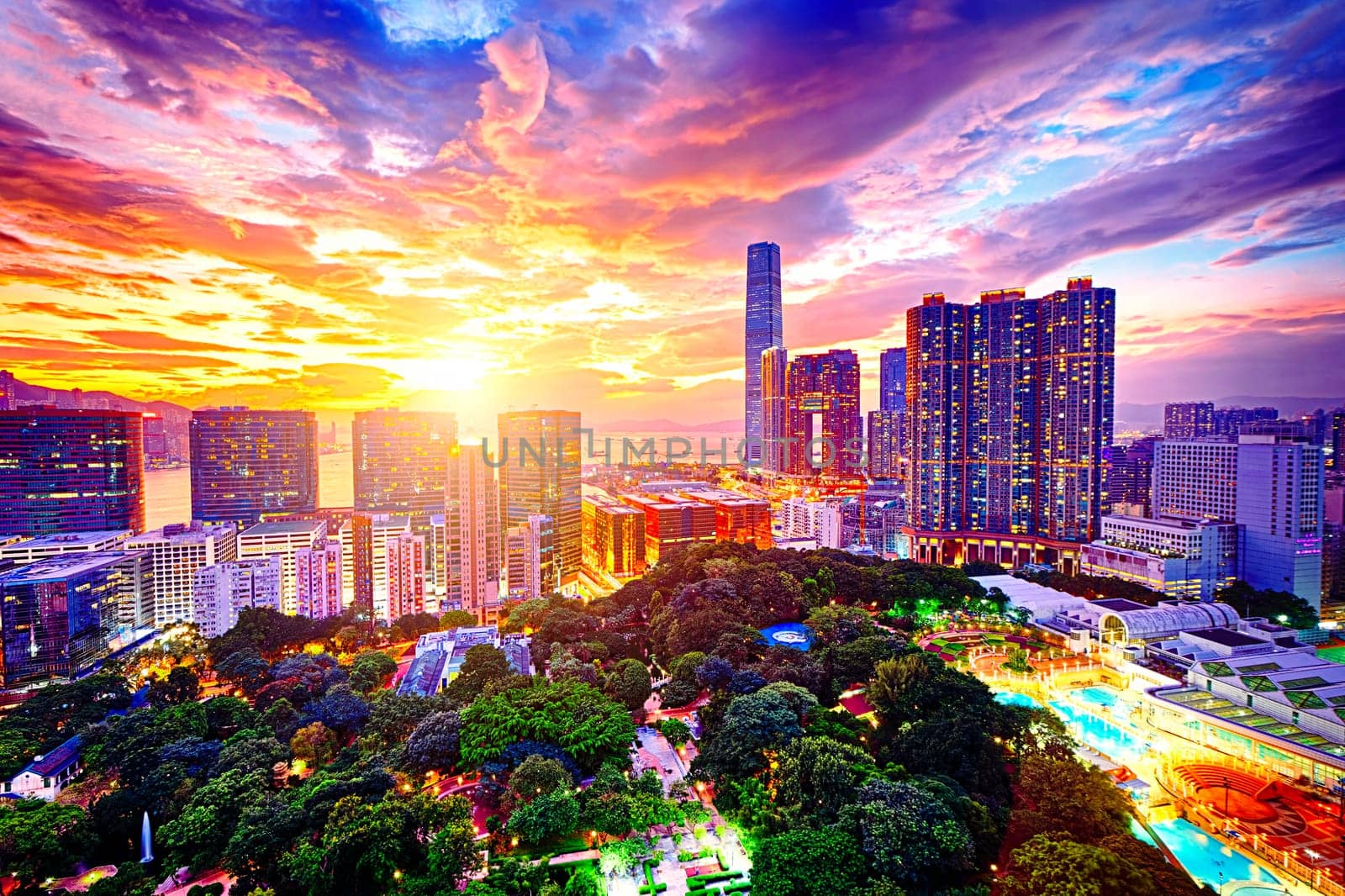 Hong Kong skyline at sunset