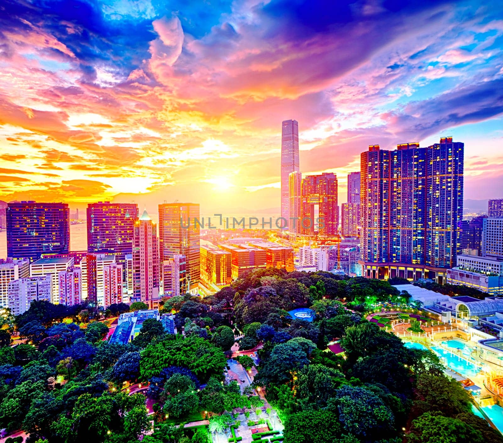Hong Kong skyline at sunset