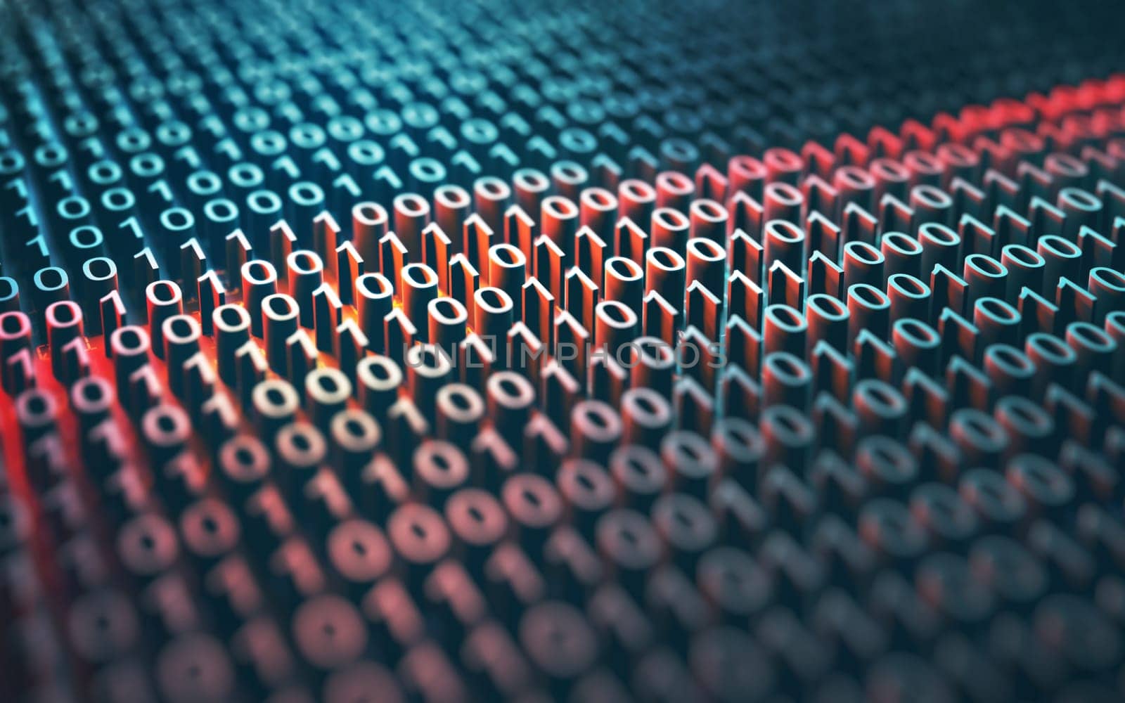 3d illustration of a laser scanner on a binary code embossed.