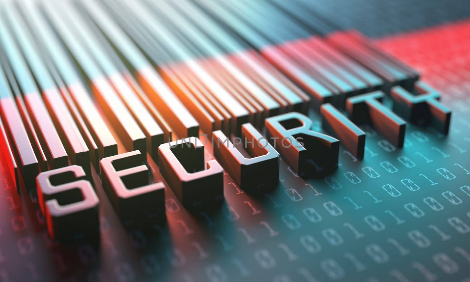 3d illustration of a laser scanner for a barcode with the word security.