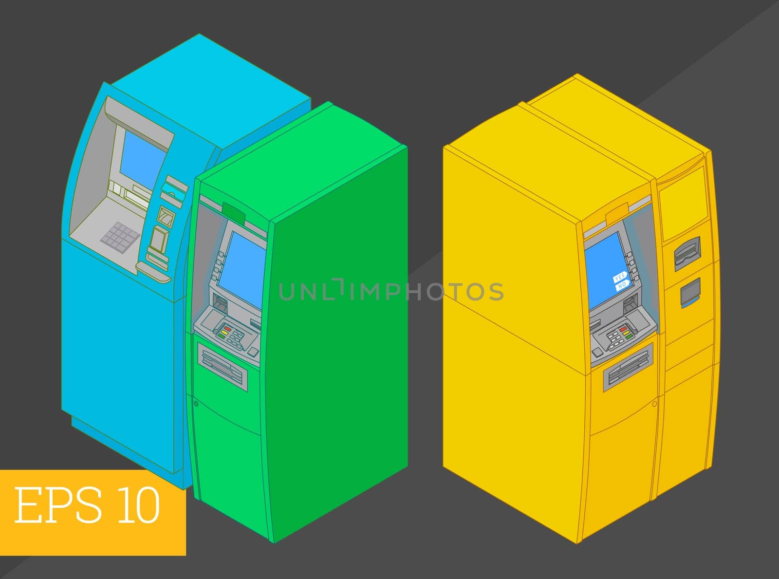 atm collection eps10 vector 3d illustration. withdraw cash machine