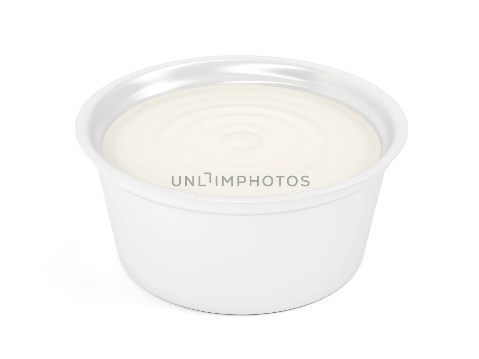 Margarine, butter or cream cheese in plastic packaging on white background