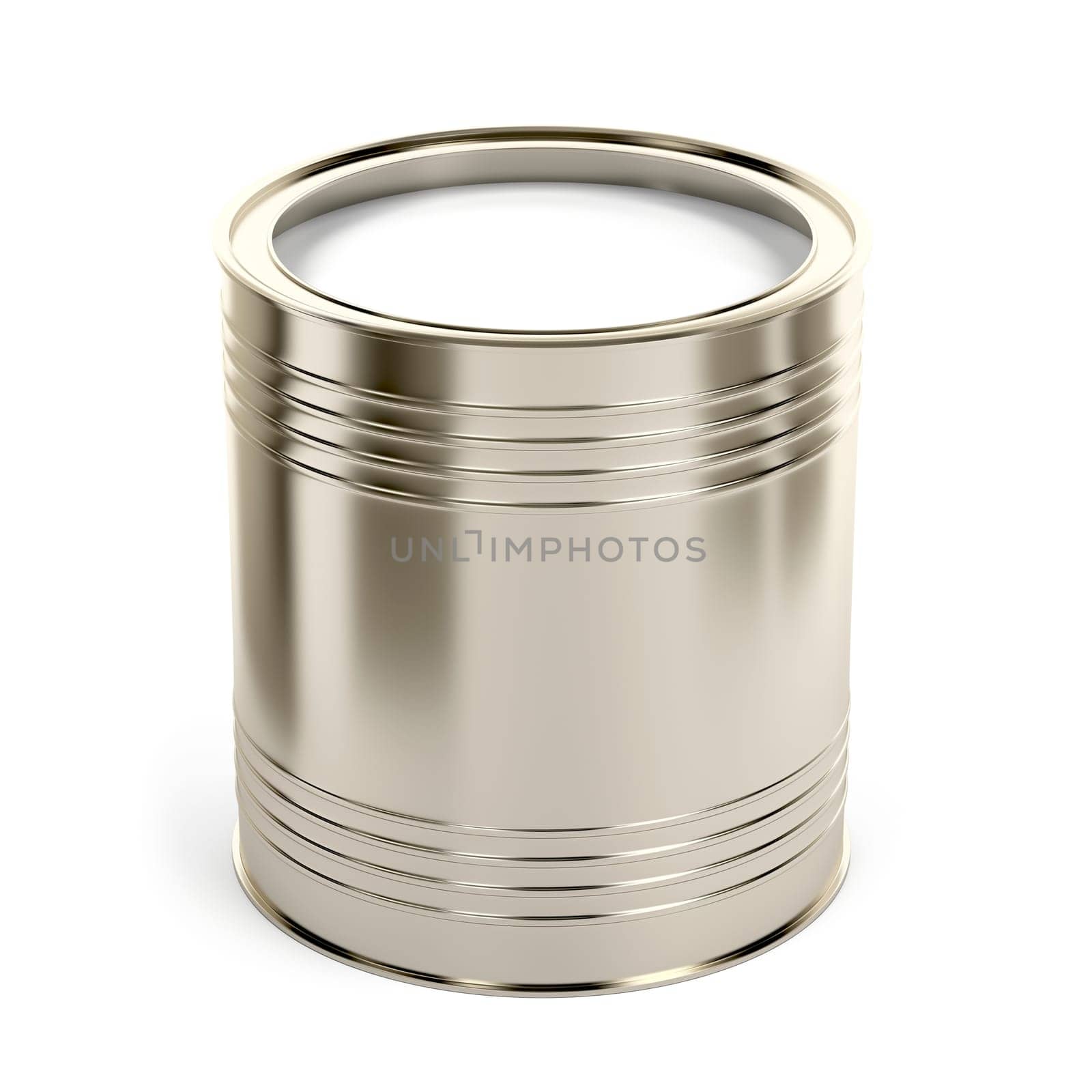 Canister with white paint or other liquid on white background