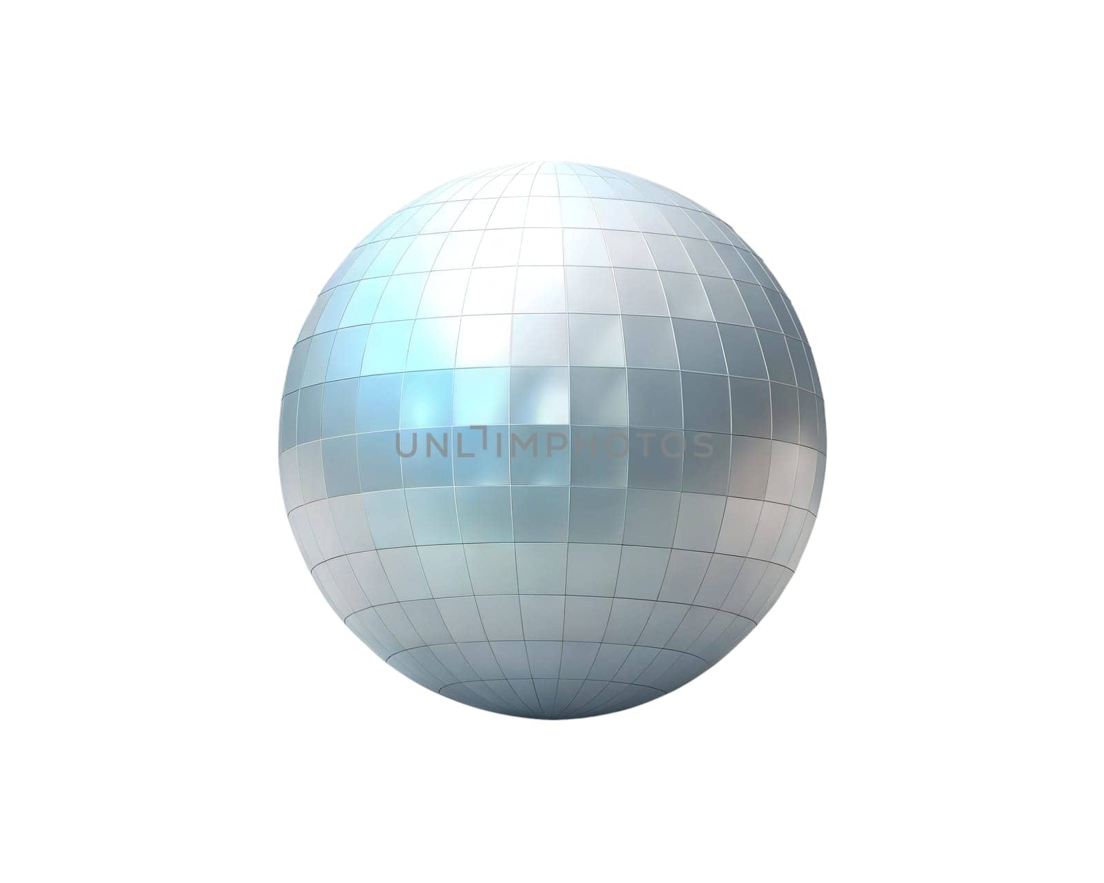 A sleek and futuristic 3D icon of a disco ball, shimmering with holographic colors, isolated on white background. Ideal for nightlife, music events, parties, and retro themes.