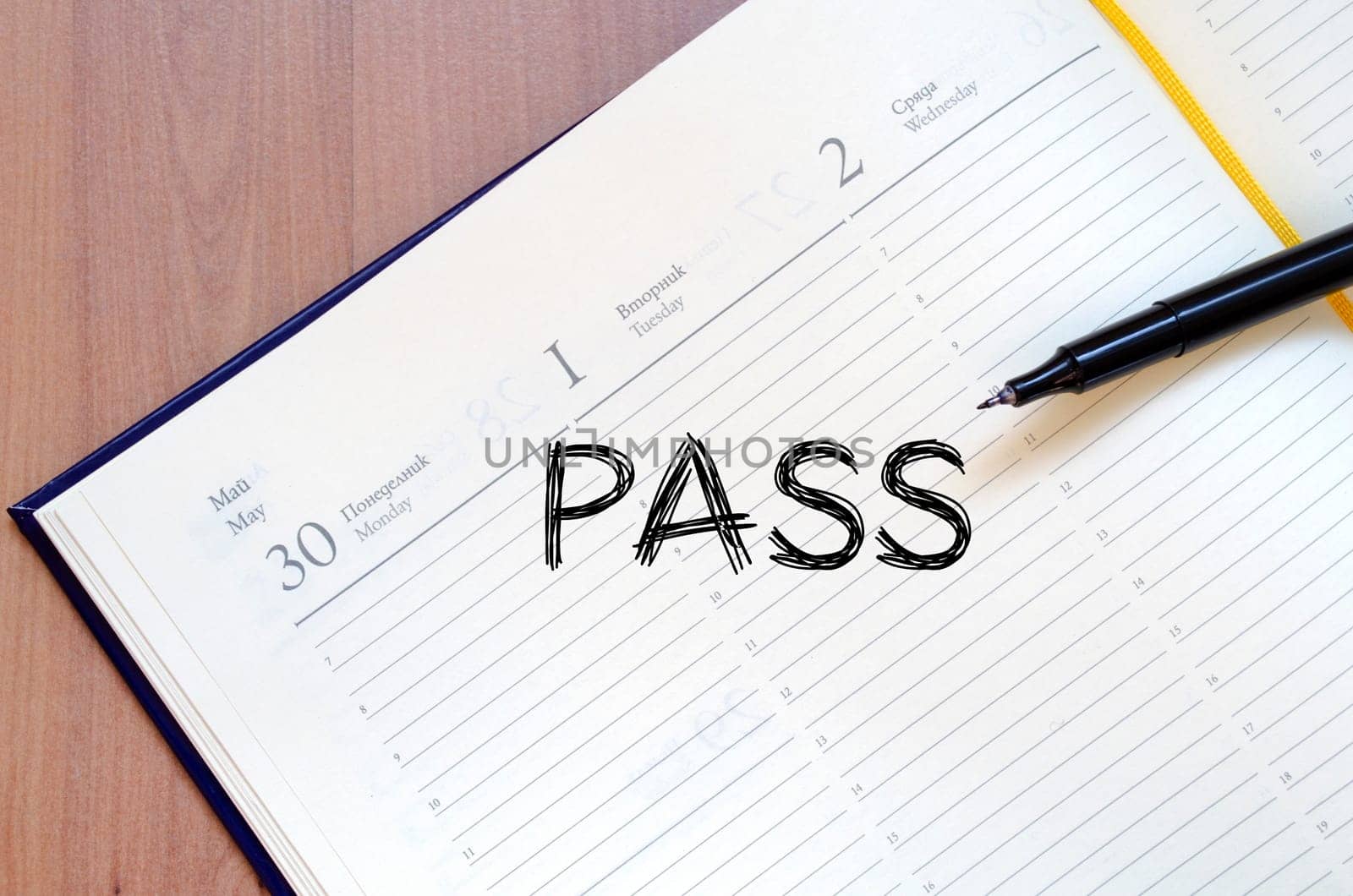 Pass text concept write on notebook