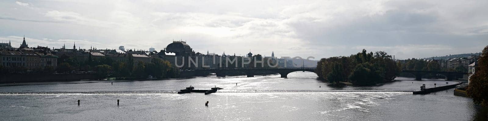 Panorama of Prague on the Vltava River