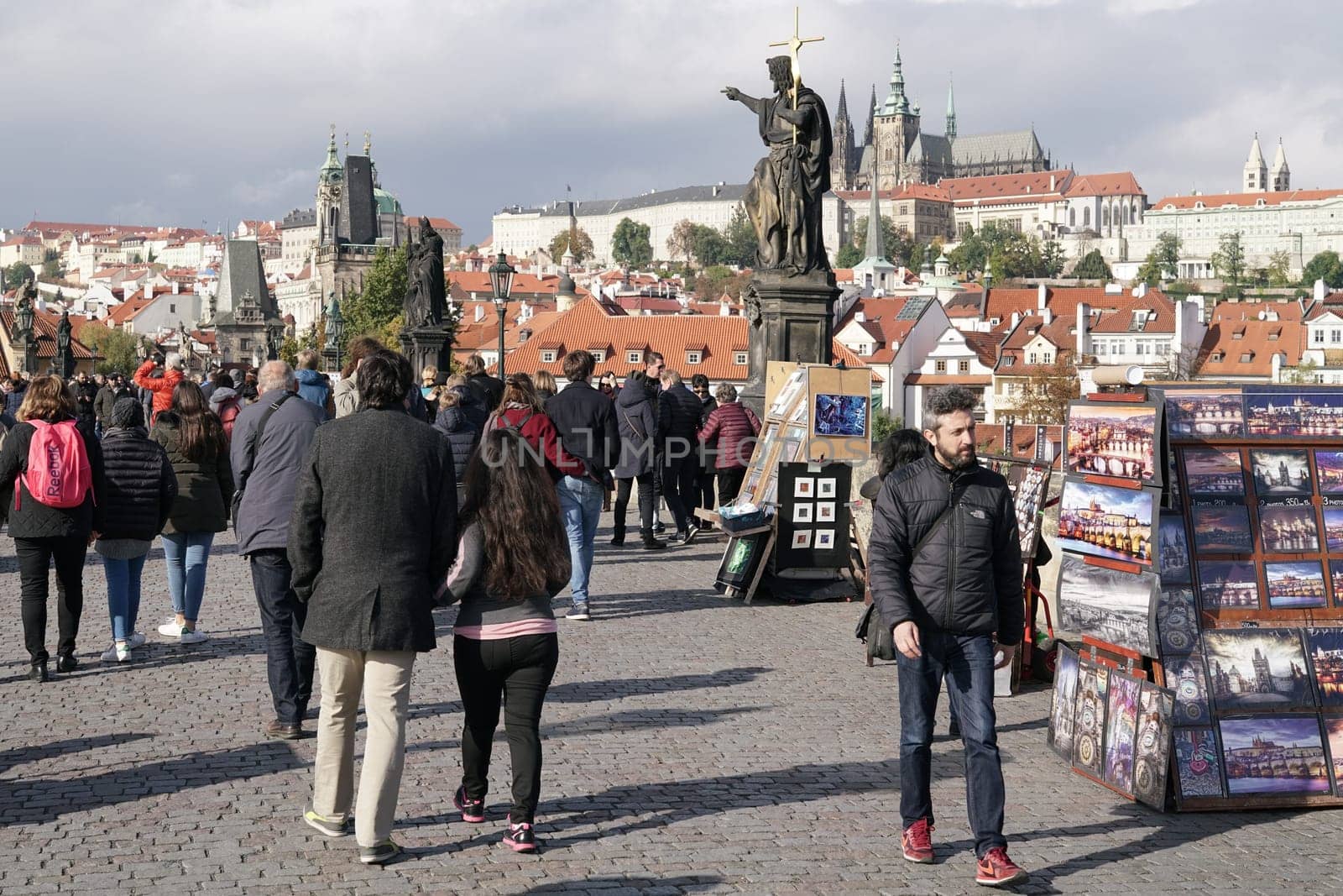 Tourists on Charles Bridge in Prague