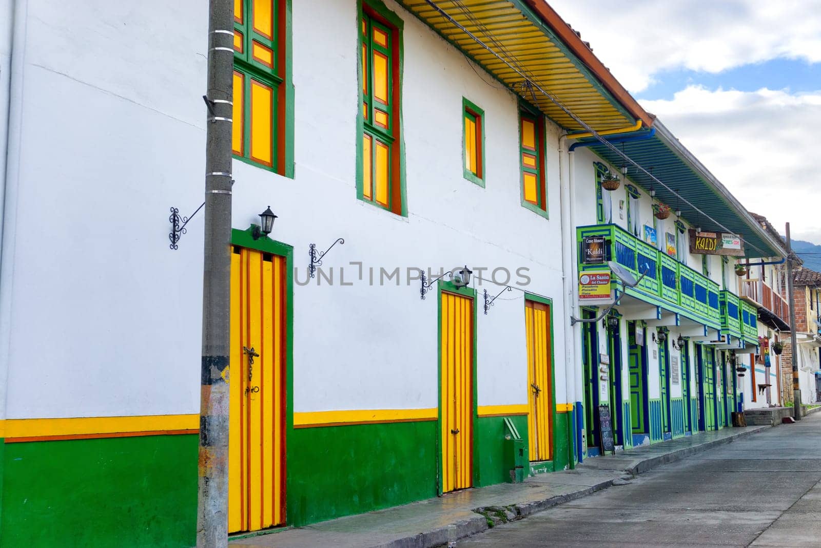 SALENTO, COLOMBIA - JUNE 6: Colorful architecture and shops in Salento, Colombia on June 6, 2016
