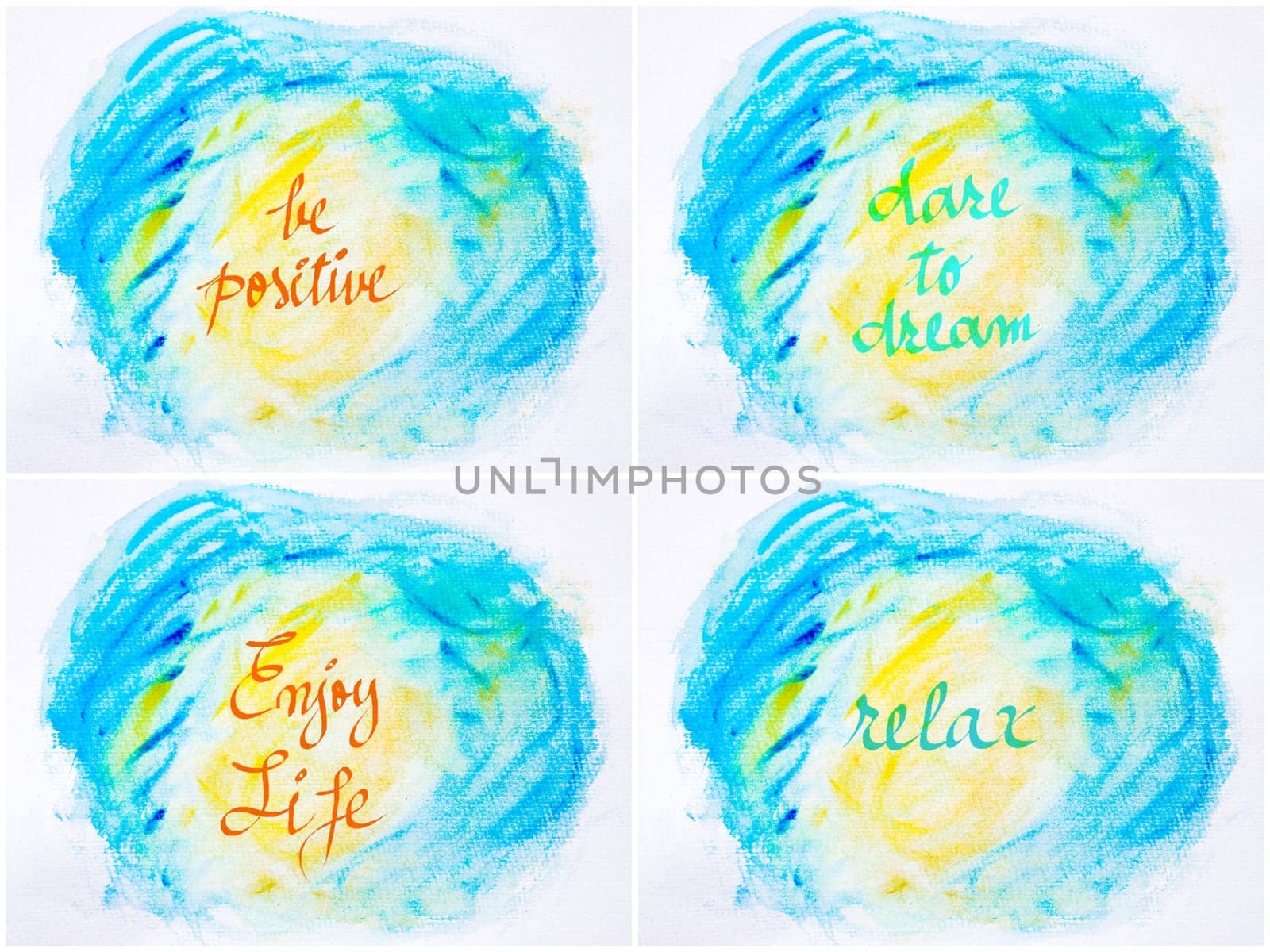 Collage of Inspirational messages over abstract water color textured backgrounds